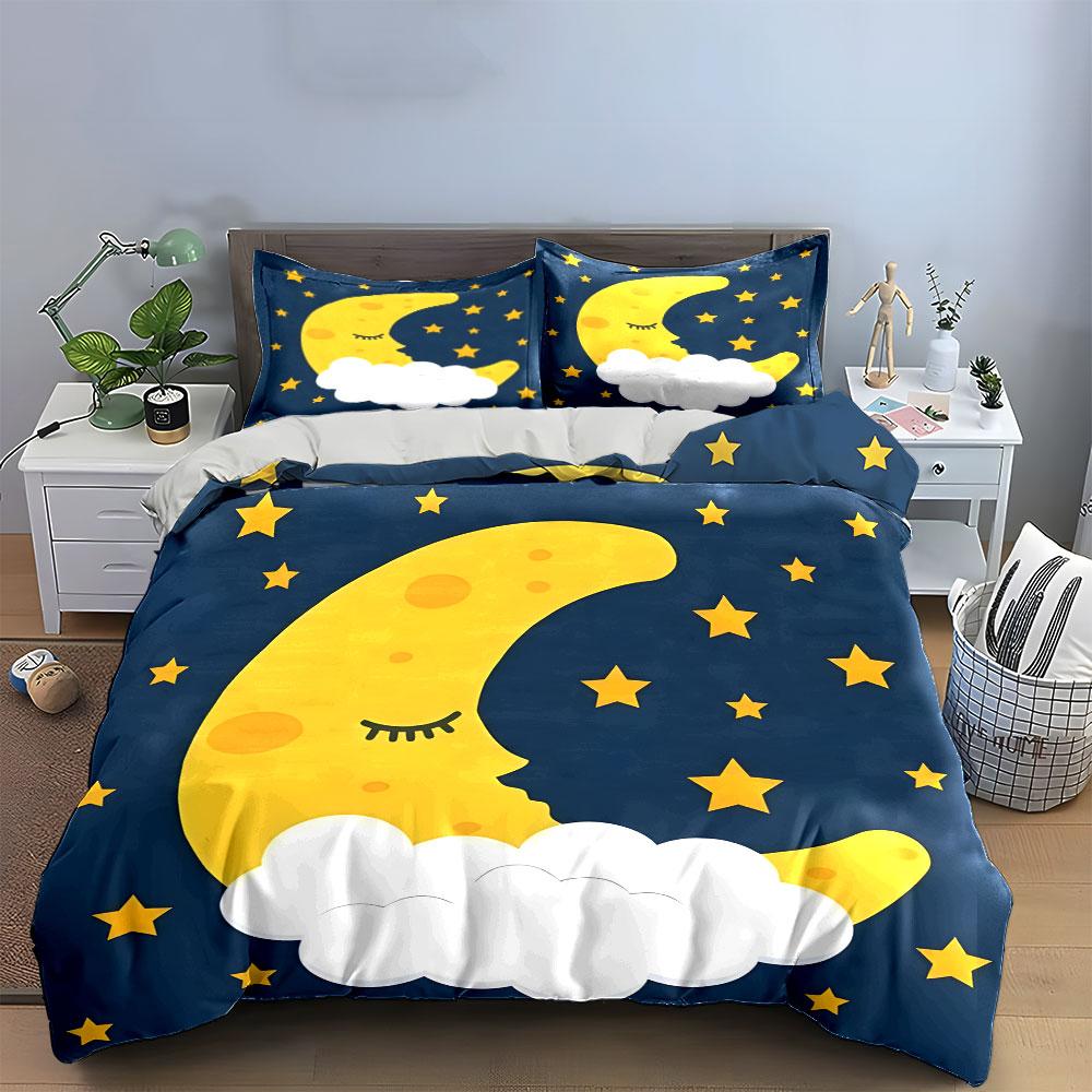 Sleeping Moon and Stars Bedding Bedding Duvet Cover Set Duvet Cover Pillowcases (1 * Duvet Cover 2 * Pillowcases, without duvet insert)