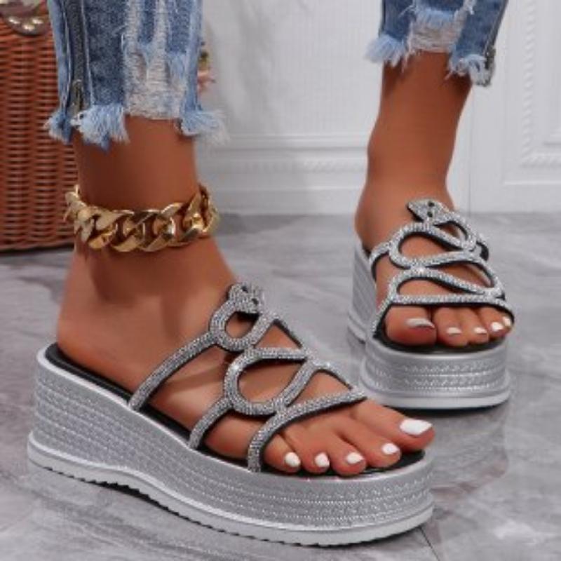 Frauen Sommer Dicken Sohlen Hausschuhe Mode Kristalle Freizeit Plattform Maultiere Hausschuhe Neue Weibliche Outdoor Elegante Dicke Sohle Schuhe