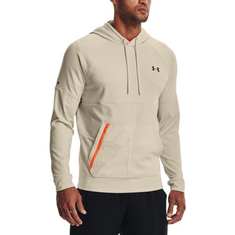 Under Armour Rush Solid Logo Print Drawstring Hoodie Men Hoodies Brown 1370450-279