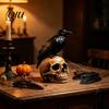 Forniture per Feste Horror Statuetta Teschio di Halloween, Statua Realistica Testa Umana, Scultura Corvo Gotico Raccapricciante per Decorazione Tavolo da Casa Camino