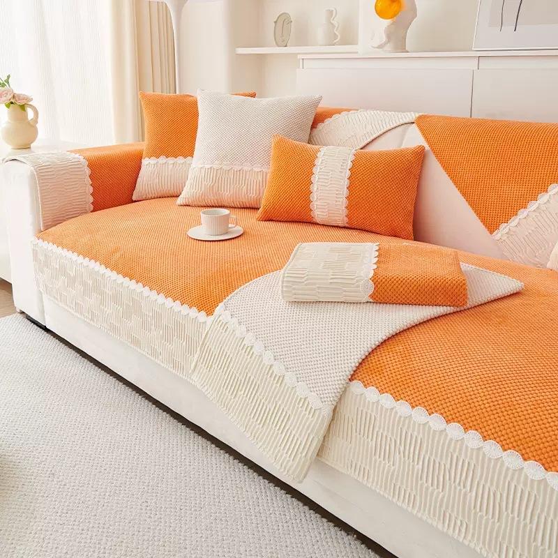 Cream Style Sofa Cushion Autumn and Winter New All-season Leather Sofa Cover Plush Cover Cloth Seat Cushion