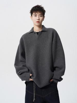 Herren Trendiger High-End Pullover mit Polokragen - Uni Strickware für Frühling & Herbst, Vielseitiger Amerikanischer BF Paar Stil