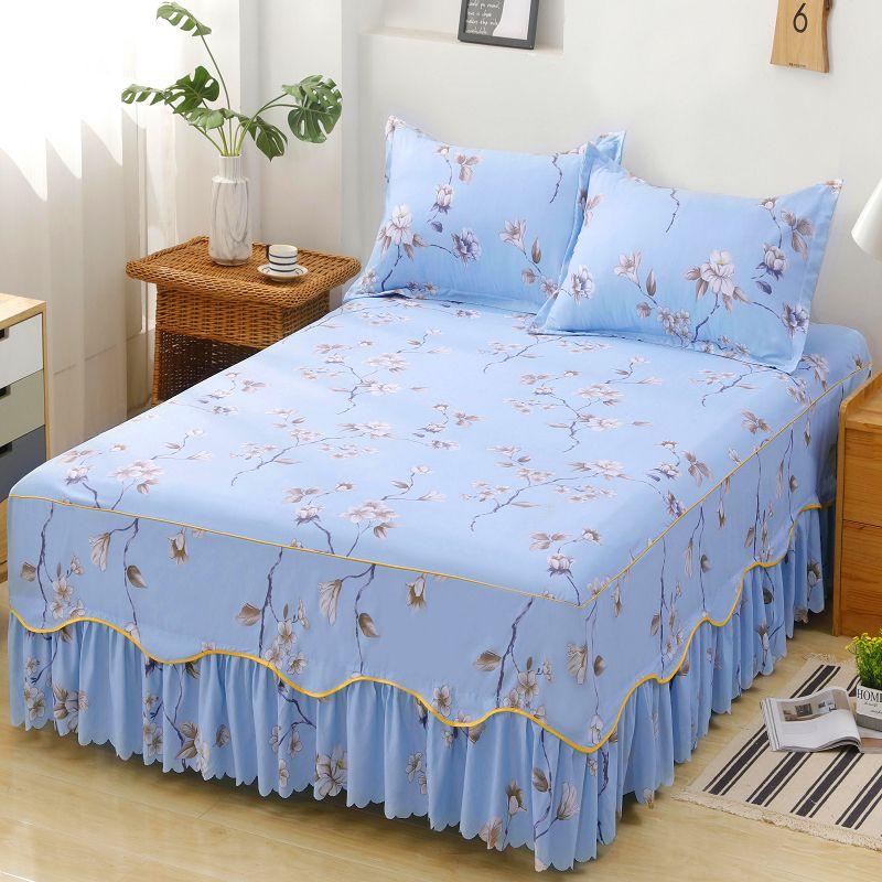 Wave Edged Lace Bed Skirt Soft and Comfortable Printed Bed Sheets Plant Pattern Anti Slip and Dustproof Bed Cover Bedding