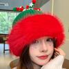 Soft Christmas Plush Cap Windproof Big Pullover Hat Personality Red Knitted Woolen Hat  Keep Warm