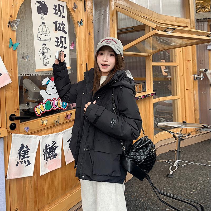 Solid color graphite stand-up collar down cotton clothes 2025 winter thickened warm puffs thin loose coat