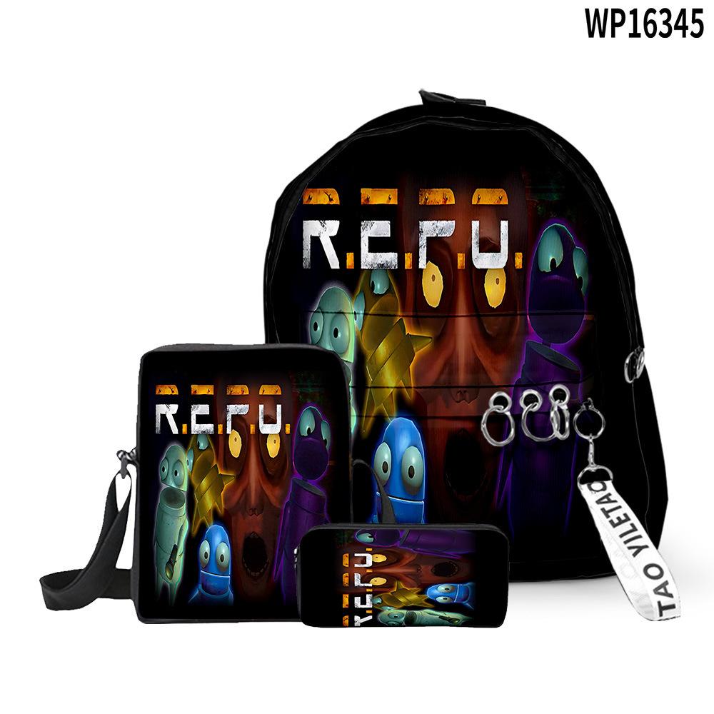 Classique Populaire Drôle R.E.P.O repo Impression 3D Set de 3 pièces Sacs d'école pour élèves Sac à dos pour ordinateur portable Sac à dos Sac à bandoulière incliné Trousse