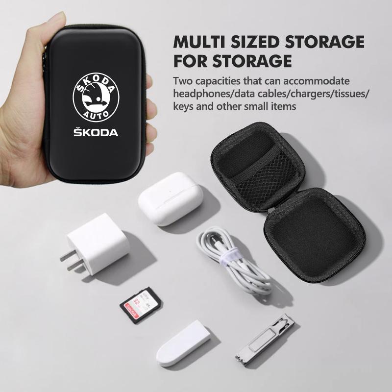 For Skoda Car Earphone Key Case Men Ladies Key Storage Bag Auto Accessories S Kodiaq Octavia 2 3 Yeti Karoq Rapid Fabia VII VRS kybf34