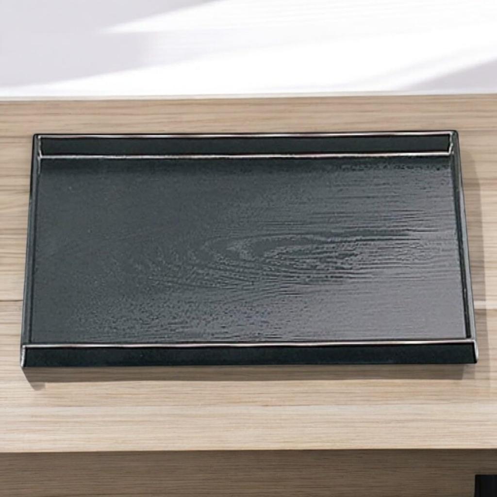 42cm Diamond Wood Grain Tray Lacquerware Made In Japan J-kitchens (Tray) Black, Non-Slip, (ABS Resin),