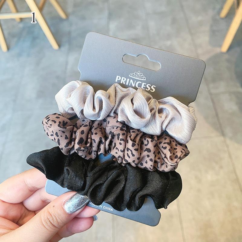 3Pcs Silk Satin Scrunchies Set Ponytail Holder Hair Ties Solid Color Floral Hair Rope Hair Bands Women Girls Hair Accessories