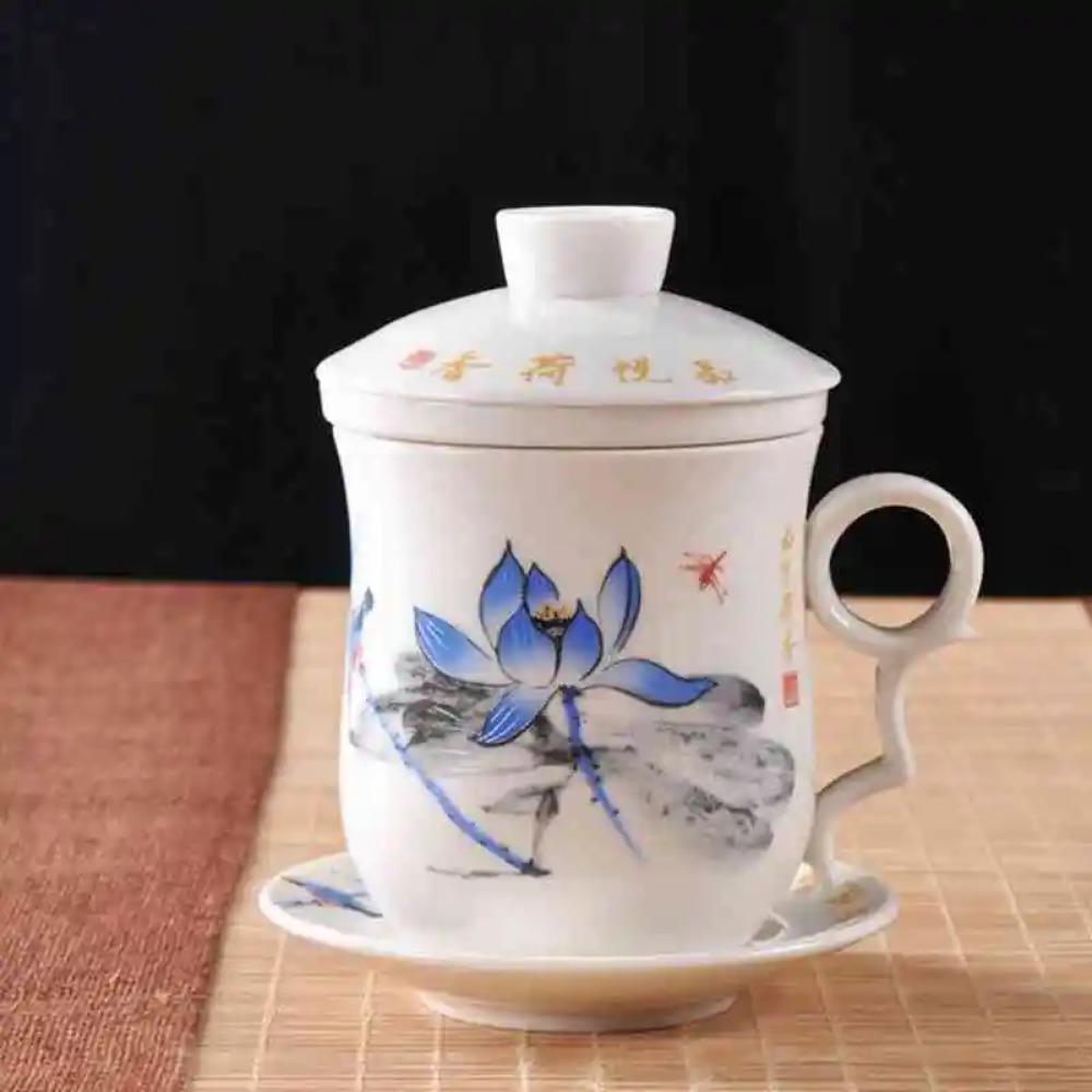 Cupa de ceai ceramică chinezească Jingdezhen porțelan albastru și alb ceașcă personală cu capac filtru întâlnire ceașcă cu bule birou