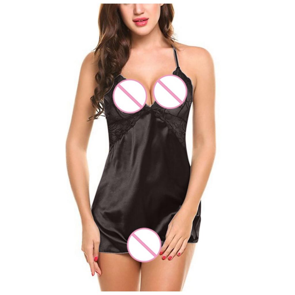 Lace Sheer Nightdress Satin Chemise Adjustable Straps V Neckline Floral Pattern Sleepwear Mini Dress