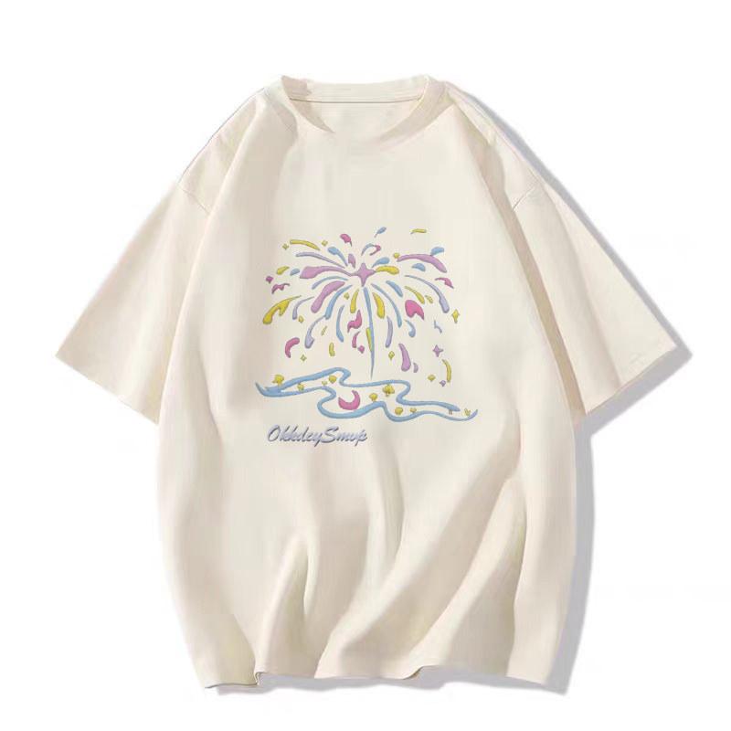 

Unisex Plus Size Retro Cotton Short Sleeve T-Shirt L [for 101-115 jin] абрикосовий