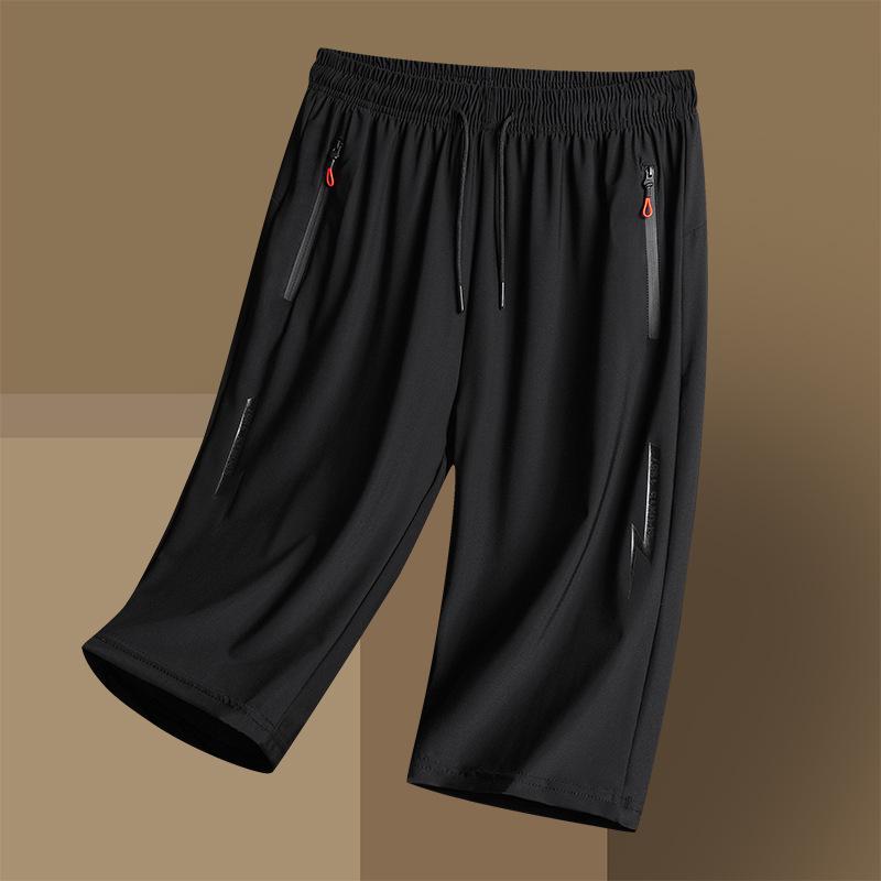 

Мужские спортивные шорты-капри больших размеров из быстросохнущего ледяного шелка с принтом молнии 4XL чёрный