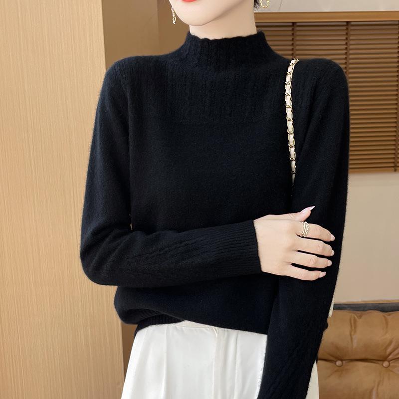 

Women s Cable-Knit Cashmere Sweater: Stylish Semi-High Neck, Warm, Versatile Top S
