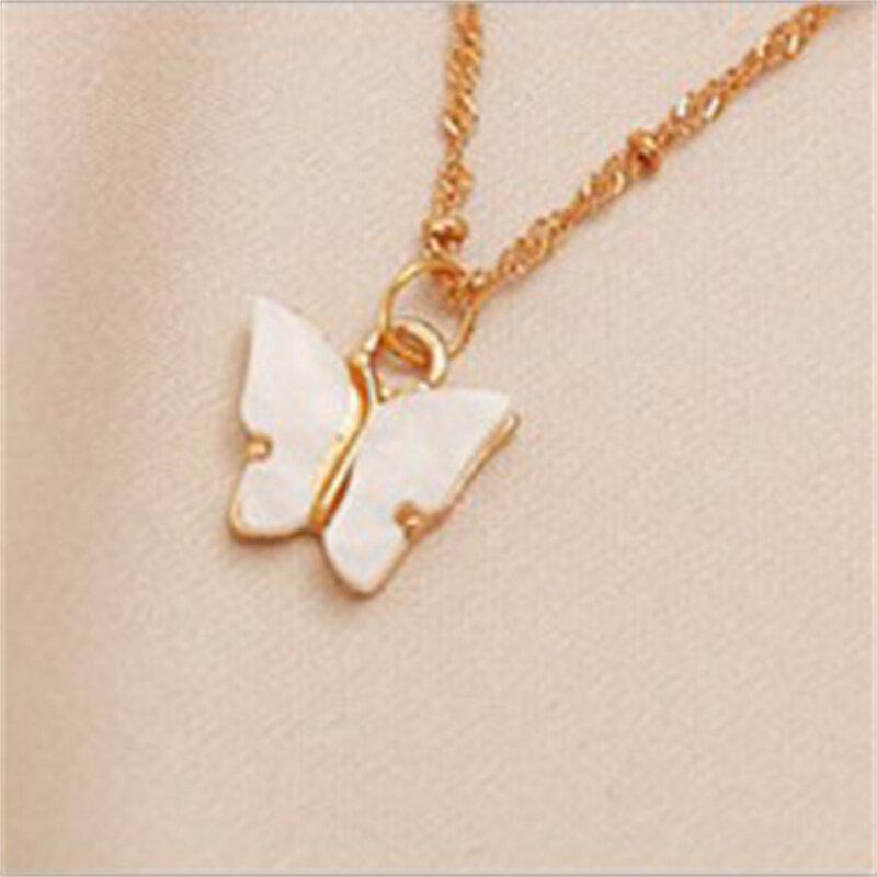 Sweet Butterfly Necklace Acrylic Colored Clavicle Chain for Women Refined Chain