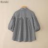 ZANZEA Women Turn Down Collar Loose Casual Half Sleeve Grid Print Blouse