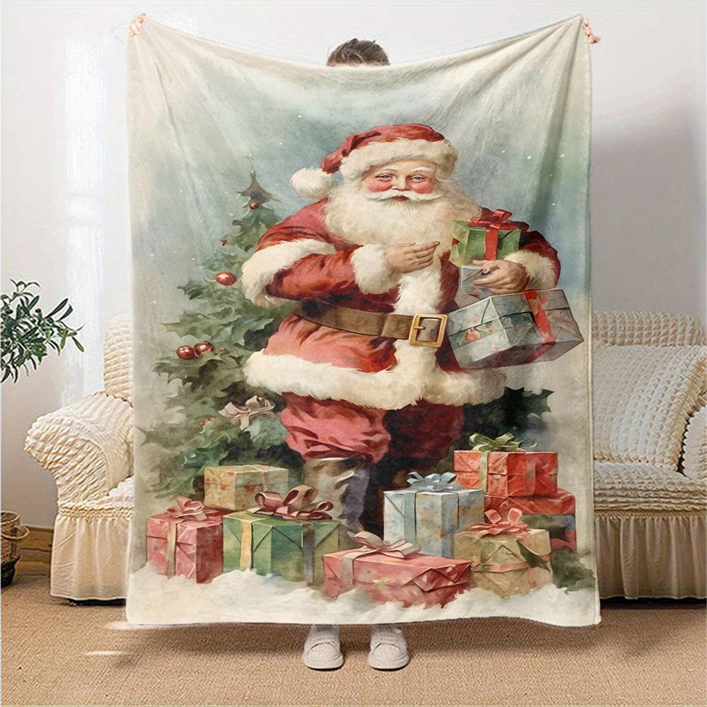 1pc Christmas Santa Claus Blanket Lightweight Flannel Throw for Sofa Bed Travel Camping Livingroom Office Couch Chair