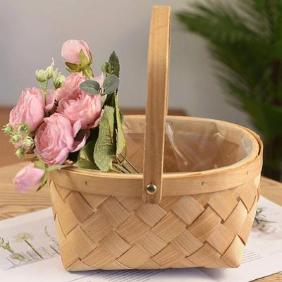 Retro Style Rattan Flower Basket with Handle Container Sundries Organizer Bin for Indoor Outdoor,