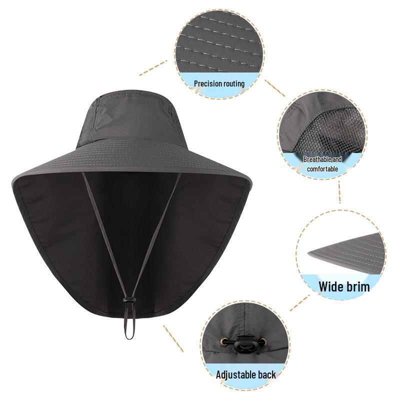 Unisex Quick-Dry Sun Protection Hat with Large Brim and Breathable Neck Guard for Outdoor Fishing and Hiking