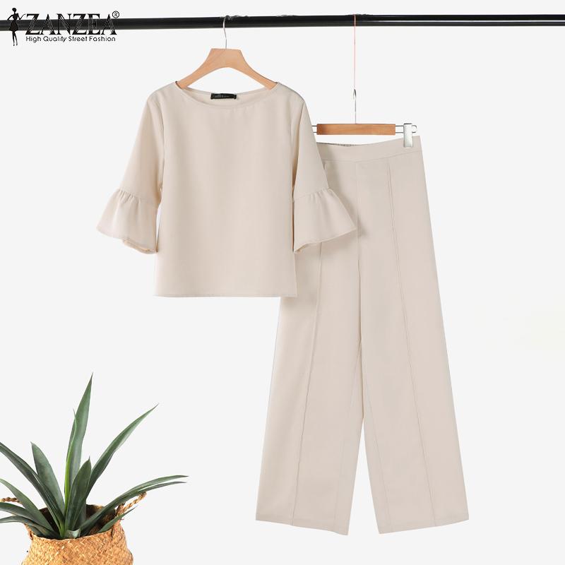 

ZANZEA Женские повседневные комплекты из двух предметов: блузка с рукавом 3/4 и брюки S темно-синий