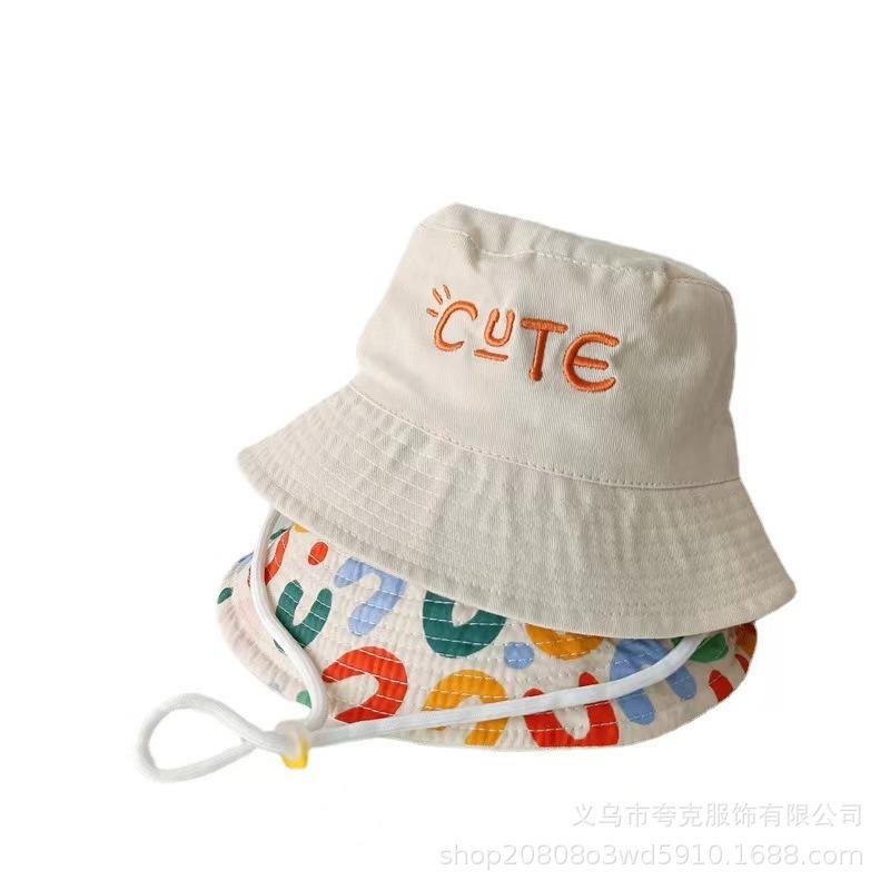 Cute Kids Double Sided Printed Bucket Hat Boys Girls Flat Top Sun Hat Fashionable Summer Outdoor UV Protection Cap