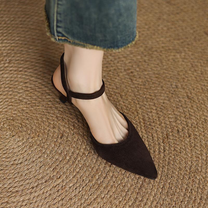 Fashion 2025 Summer Sandals Genuine Leather Fashion Women Shoes Pointed Toe High Heel Women Pumps Cover Toe Sandals for Women Handmade