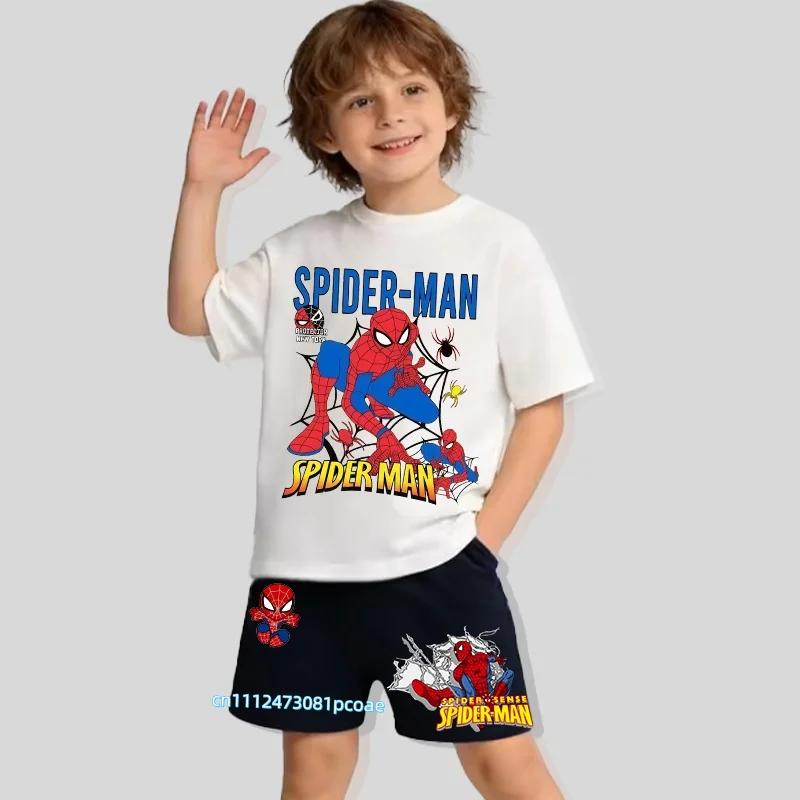 Tshirt Shorts 2pcset for Boys Clothes Summer Spider Man Kids Cartoon Short Sleeved Suit Children Clothing Casual Tracksuits 100