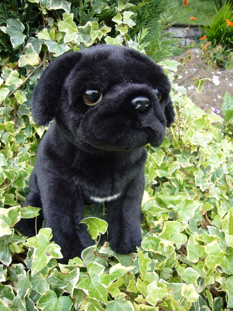 Faithful Friends Realistic Plush Black Pug Dog,