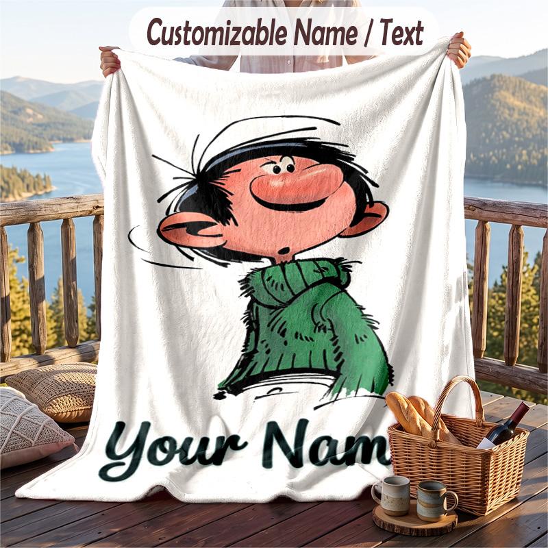 Custom Text Flannel Throw Blanket, Lightweight Cozy Bed Sofa BlanketGaston Lagaffe