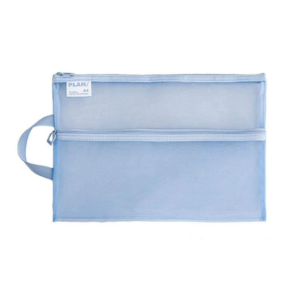 

Transparent Mesh Zipper Pouch Multifunctional File Folder Bag Durable File Pocket Students синий