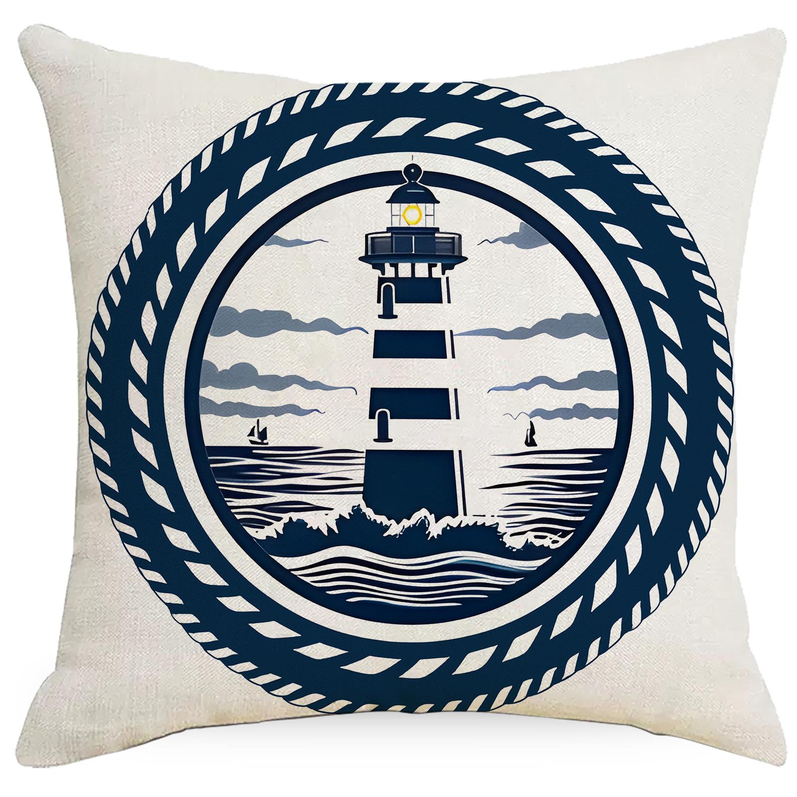 

Новая льняная наволочка с принтом Элегантная наволочка для дома и дивана в морском стиле 45 * 45Cm