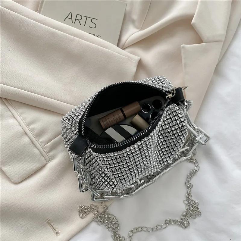 Rhinestone Chain Shoulder Bag Women's  New Trendy Summer Fashion Personality Explosion Crossbody Niche Underarm Bag