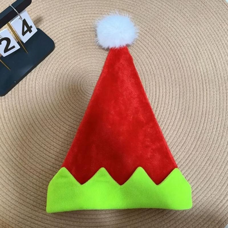 Christmas Holiday Cosplay Elf Hat Plush Party Cap with Pointed Top Jagged Brim Furry Tip Accent for Gatherings and Travel