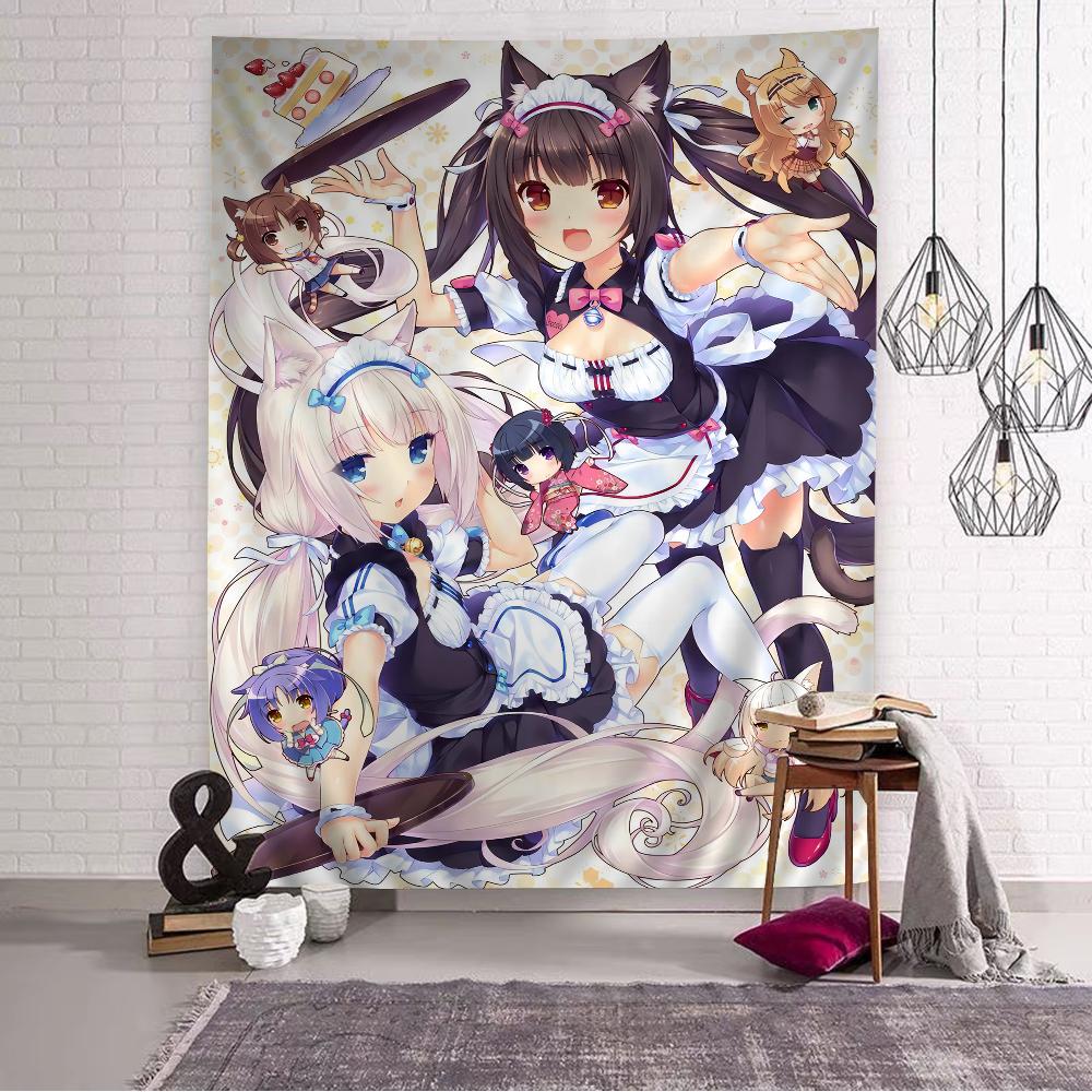 

VIKAMA Cat Ear Maid Anime Tapestry Q Version Of The Cute Wall Decoration Bedroom Game Room Study Secondary Modern Style 40X60CM(1.3X2FT
