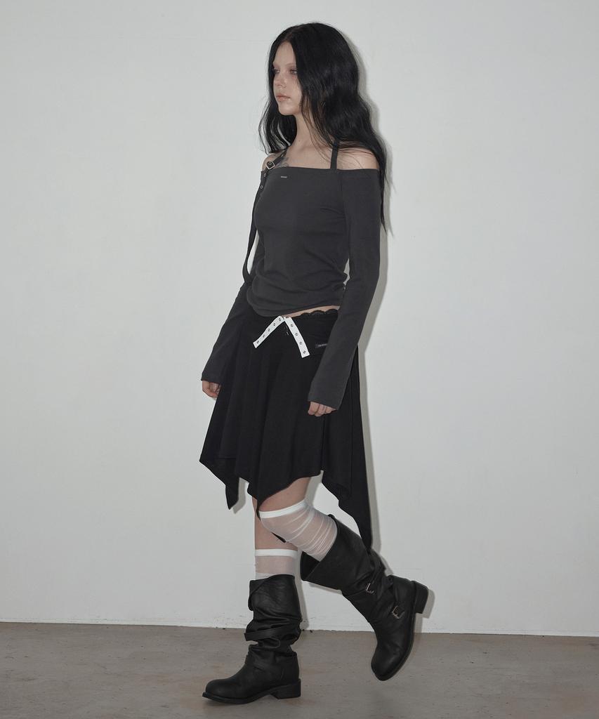 GROWHIDE Tuety Belt Strap Off Long Sleeve T-Shirt_Charcoal