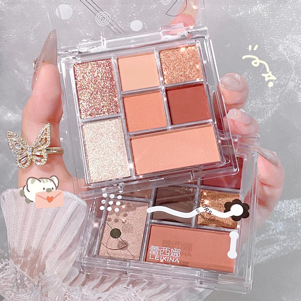 Transparente siebenfarbige Lidschatten-Palette, perlmatt, große, erdige Farbfixierung, All-in-One-Palette, Fixierpalette, Lidschatten-Palette