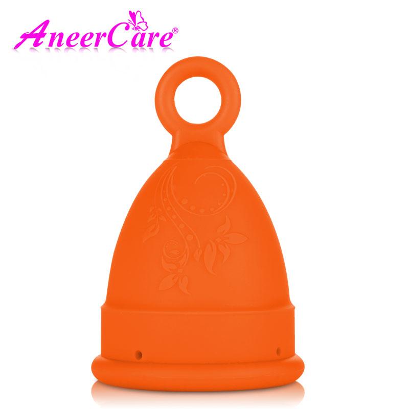 Здоровье периода влагалища с кольцом Менструальная медицинская силиконовая чашка Многоразовая вагинальная чаша Сертифицированная менструальная чаша Менструальный коллектор.(A03) S оранжевый