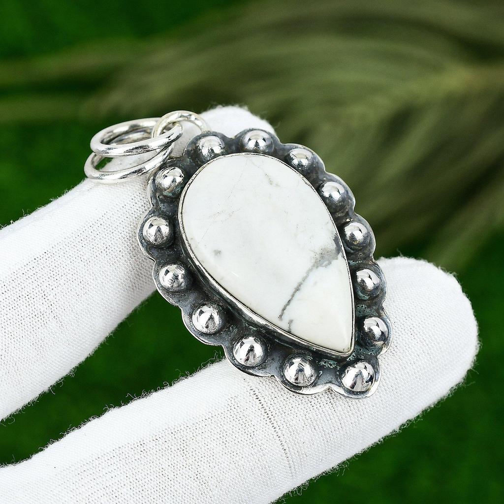 Sisters Day Deal Sterling Silver Howlite Stone Unique Bezel Wife Pendant Jewelry
