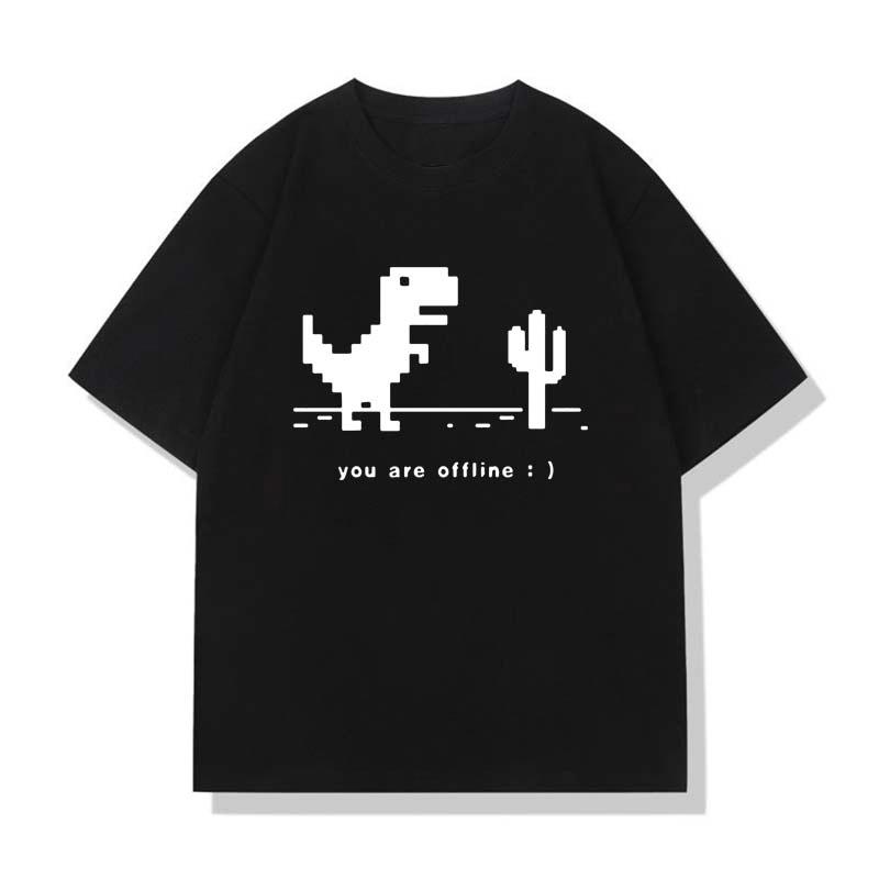 Dinosaur You Are Offline Printed Plus Size T-shirt Women Summer Casual Loose Simple Harajuku Round Neck Short Sleeve Tops Tee