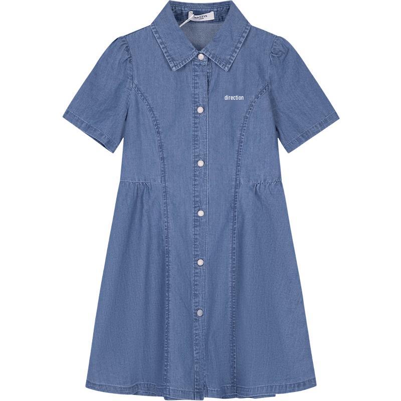 HAZZYS Girls  Lightweight Denim Short-Sleeved A-Line Dress 145