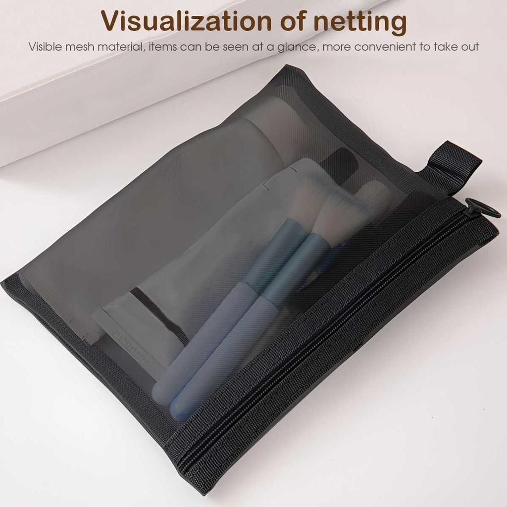 Nylon Schwarz Netz Waschbeutel Tragbare Aufbewahrungstasche Lippenstift Make-up Organizer Einfache Reise-Make-up-Tasche