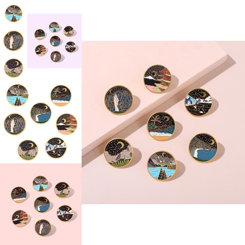 Unique Geometric Metal Brooch For Men And Women Creative Scenic Design In Alloy