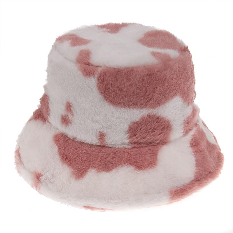 Chi Internet Celebrity Black and White Cow Pattern Bucket Hat Autumn and Winter Plush Warm Shopping Versatile Ins Basin Hat
