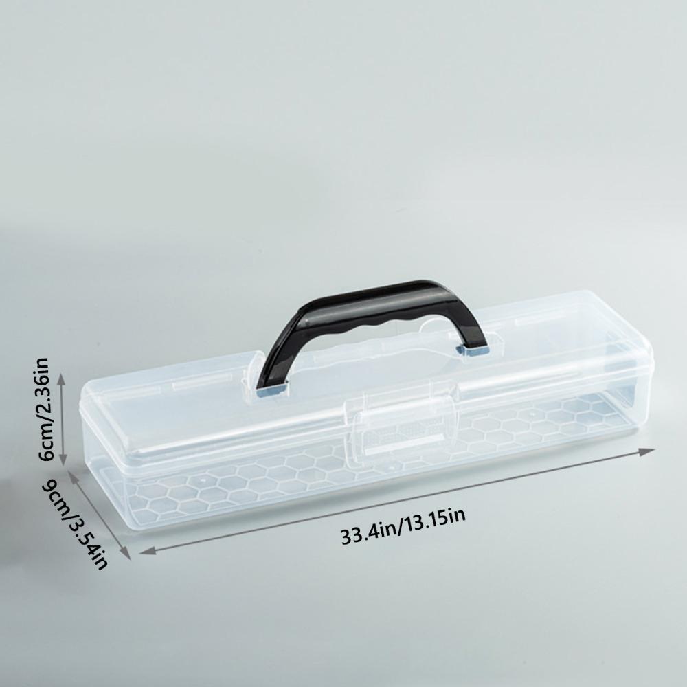 Plastic Clear Storage Box Clear with Handle Painting Brush Case Desktop Organizer Marker Pen Storage Holder Stationery Storage