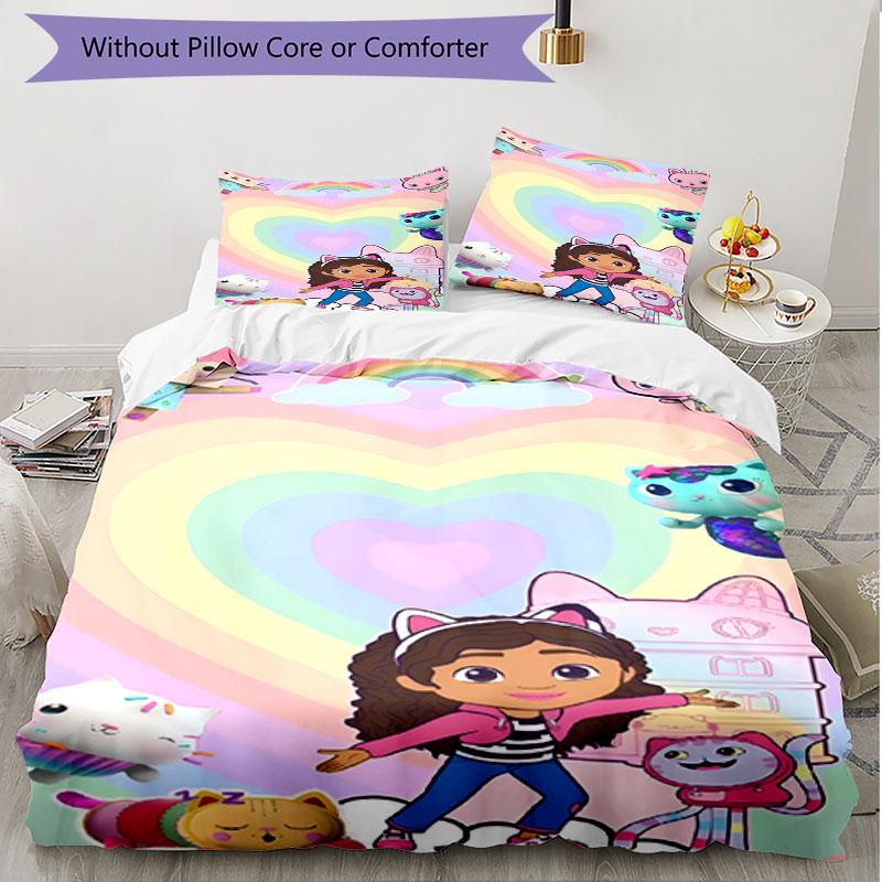 3pcs Duvet Cover Set (1*Duvet Cover + 2*Pillowcase, Without Core), Gabby's Dollhouse Print Soft All‑Season Bedding Set, Home Bedroom Decor Gift