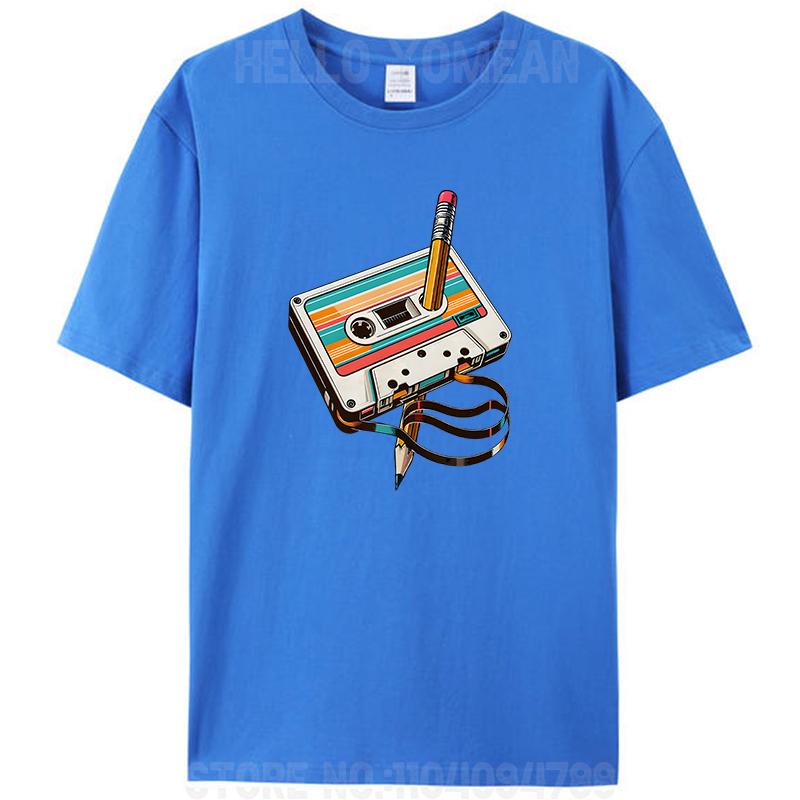 Retro Vintage Cassette Tape Pencil 70s 80s 90s Music Mixtape Women Men's 100% Cotton T-Shirt Clothing Round Neck Casual Tee Tops
