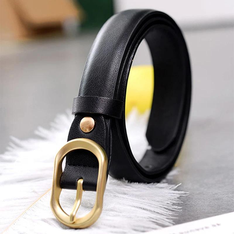 Women Metal Oval Pin Buckle Belt Fashion PU Leather Long Thin Adjustable Waistband Chic Jeans Pants Decorative Girdle Strap