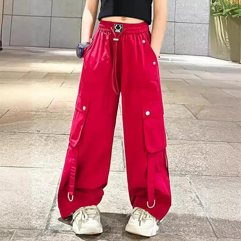 Girls' Summer Quick-Dry Workwear Casual Pants, Medium-Large Children's Stylish High-Waisted Long Pants