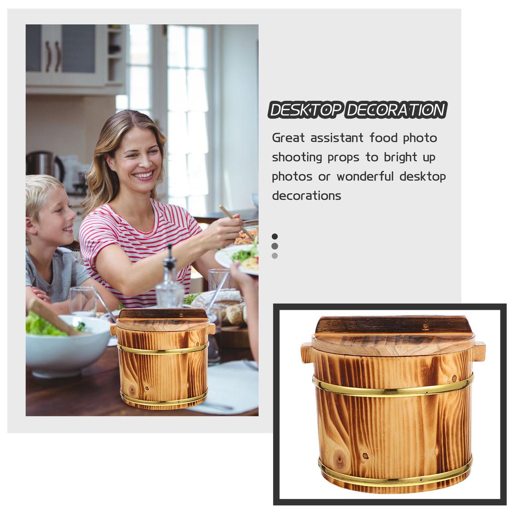 1Set Sturdy Wood Sushi Rice Barrel with Wide Mouth for Easy Mixing Serving Display Cooking Rice Storage Home Restaurant Sushi