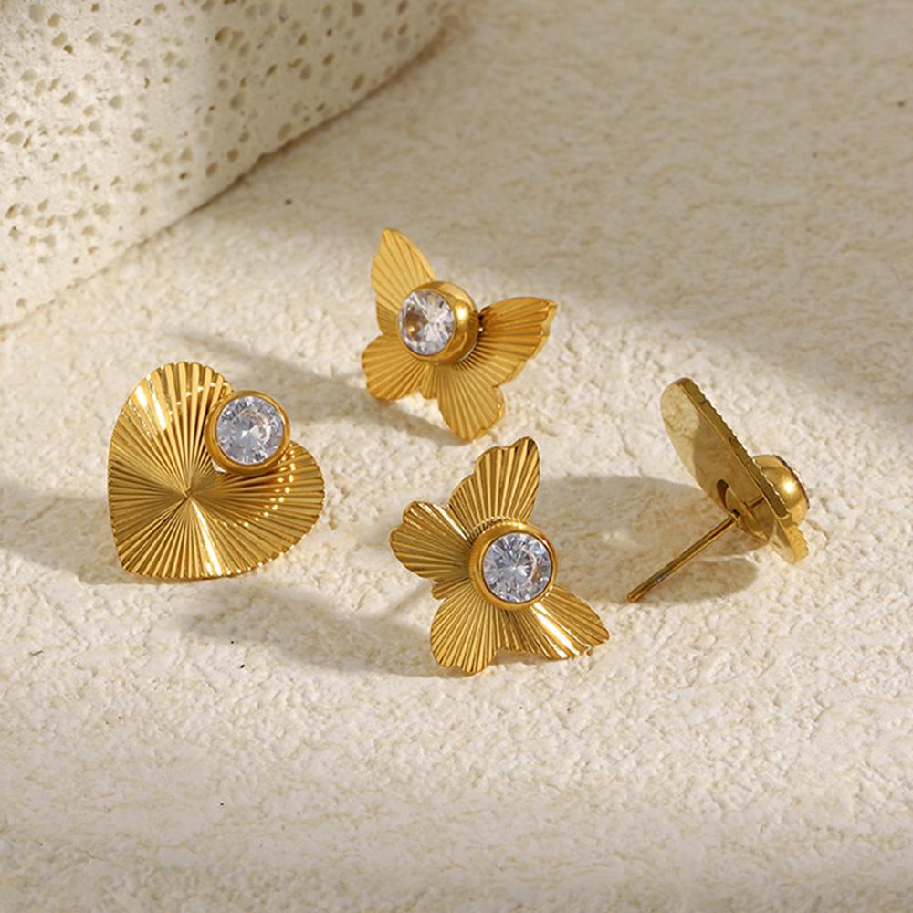 MamacitaSlay 316L Stainless Steel Zircon Butterfly Heart Earring 18K Gold Plated Waterproof Jewelry Valentine's Day Earrings